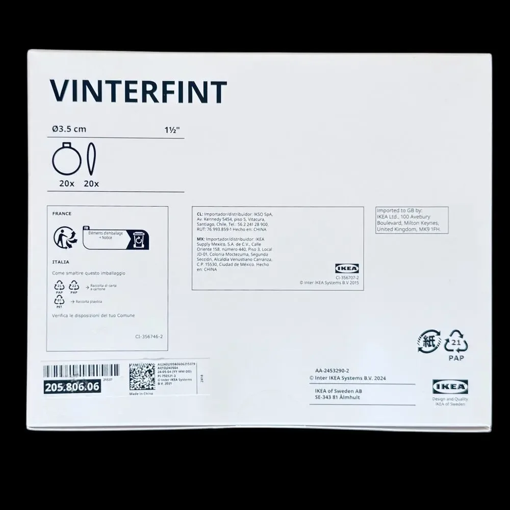 IKEA VINTERFINT 20 Red Bauble Ornaments 1 1/2